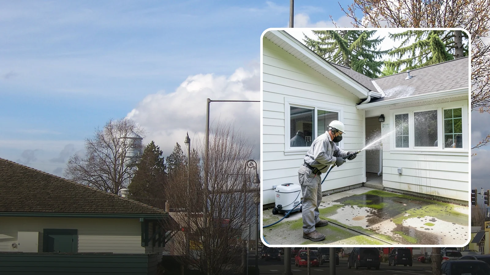 Brewery Exterior Cleaning in Marysville, Snohomish County, WA - Exterior cleaning for breweries and taprooms that clears spilled beer, grain residue, and Northwest algae from patios, loading...