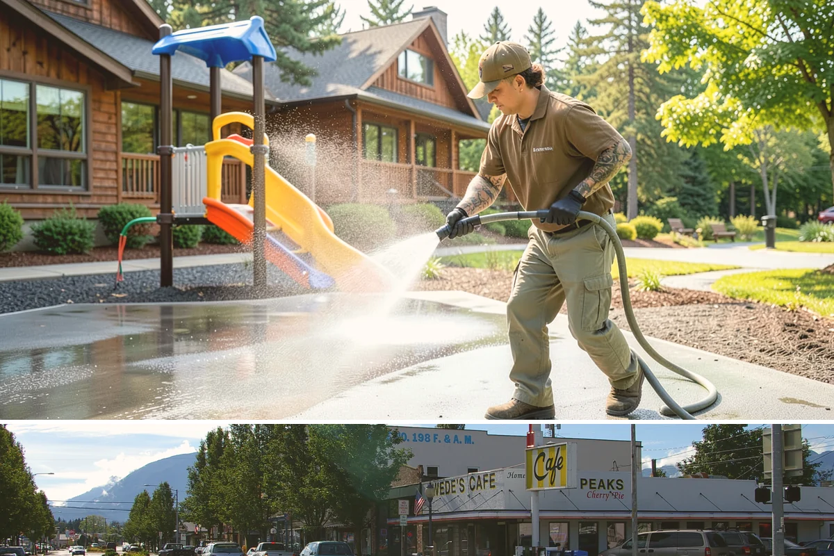 Brewery Exterior Cleaning in North Bend, King County, WA - Late spring cleaning readies patios for the busy summer taproom season, with quarterly touch-ups through the year.