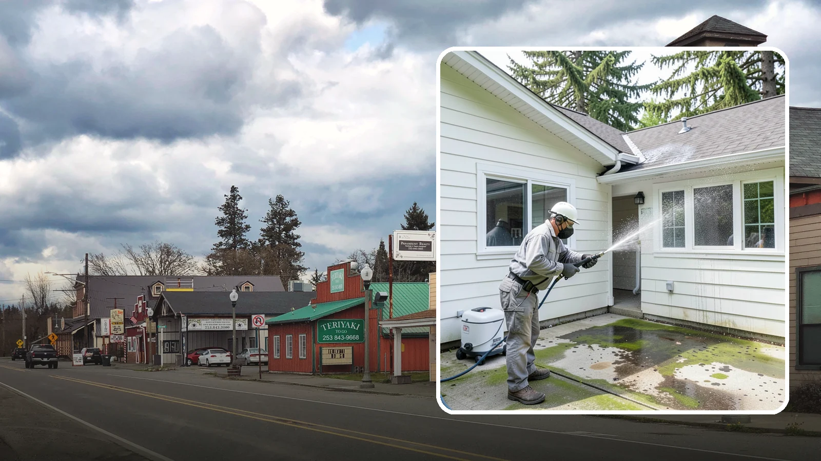 Brewery Exterior Cleaning in Roy, Pierce County, WA - Exterior cleaning for breweries and taprooms that clears spilled beer, grain residue, and Northwest algae from patios, loading...