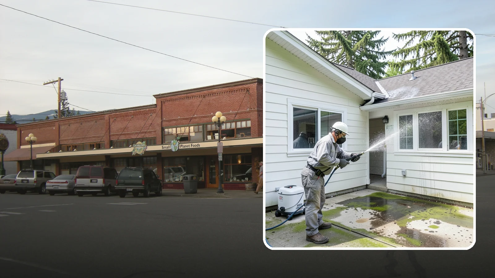 Brewery Exterior Cleaning in Sedro-Woolley, Skagit County, WA - Exterior cleaning for breweries and taprooms that clears spilled beer, grain residue, and Northwest algae from patios, loading...