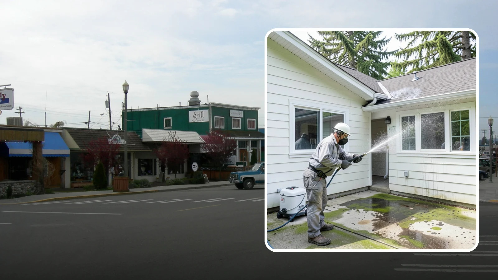 Brewery Exterior Cleaning in Stanwood, Snohomish County, WA - Exterior cleaning for breweries and taprooms that clears spilled beer, grain residue, and Northwest algae from patios, loading...