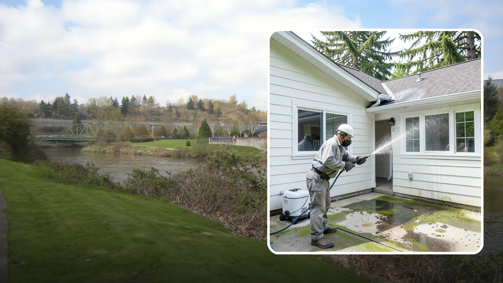 Brewery Exterior Cleaning in Tukwila, King County, WA - Exterior cleaning for breweries and taprooms that clears spilled beer, grain residue, and Northwest algae from patios, loading...