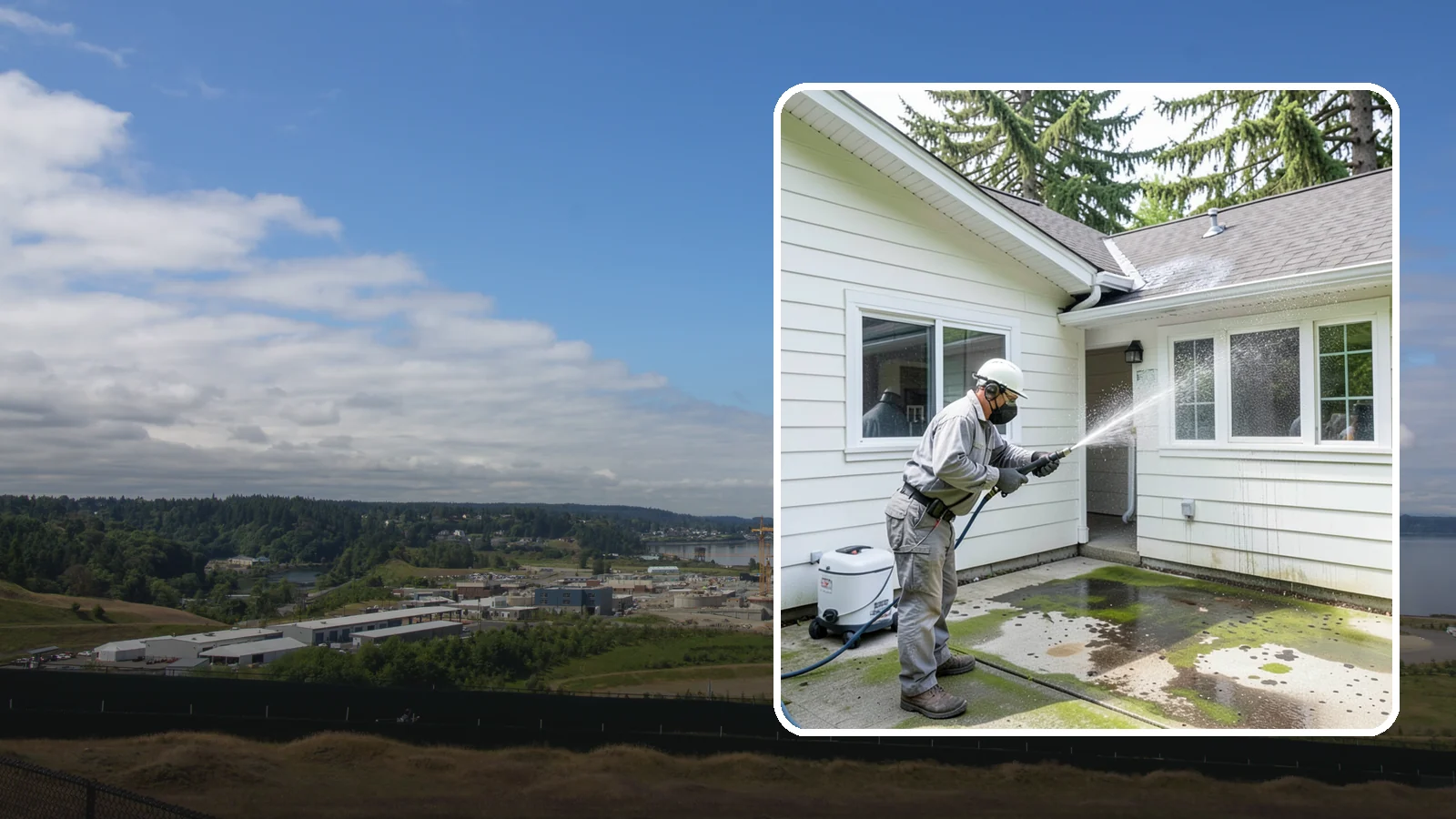 Brewery Exterior Cleaning in University Place, Pierce County, WA - Exterior cleaning for breweries and taprooms that clears spilled beer, grain residue, and Northwest algae from patios, loading...