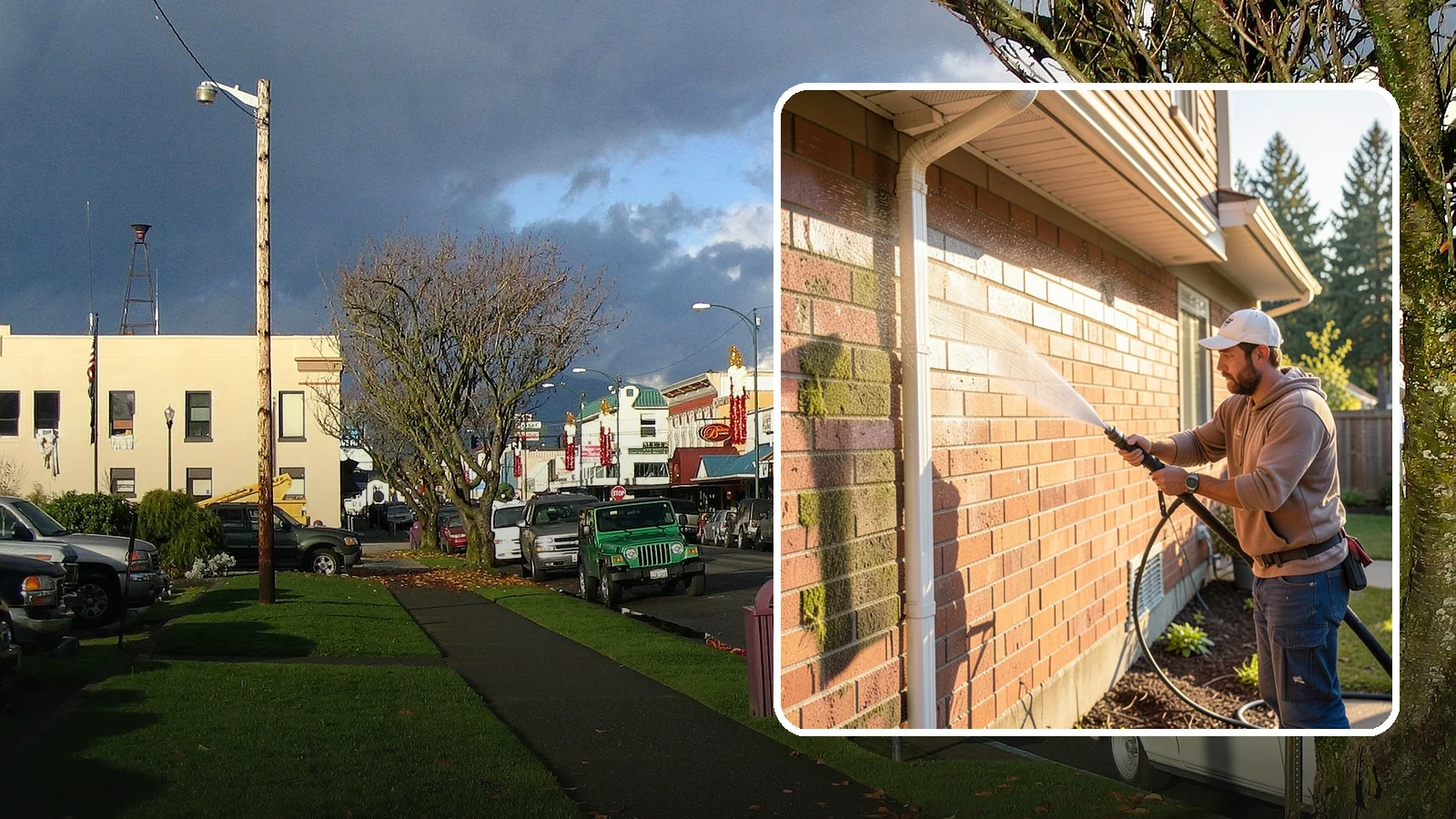 Brick Cleaning in Arlington, Snohomish County, WA - Gently clean brick surfaces to remove moss, algae, and grime without eroding the soft mortar joints.