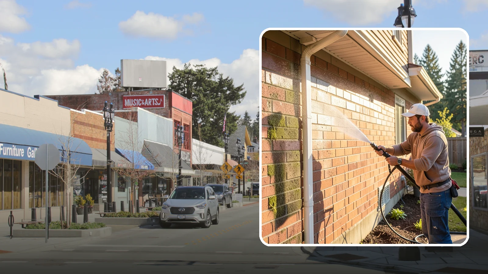 Brick Cleaning in Bothell, King County, WA - Gently clean brick surfaces to remove moss, algae, and grime without eroding the soft mortar joints.