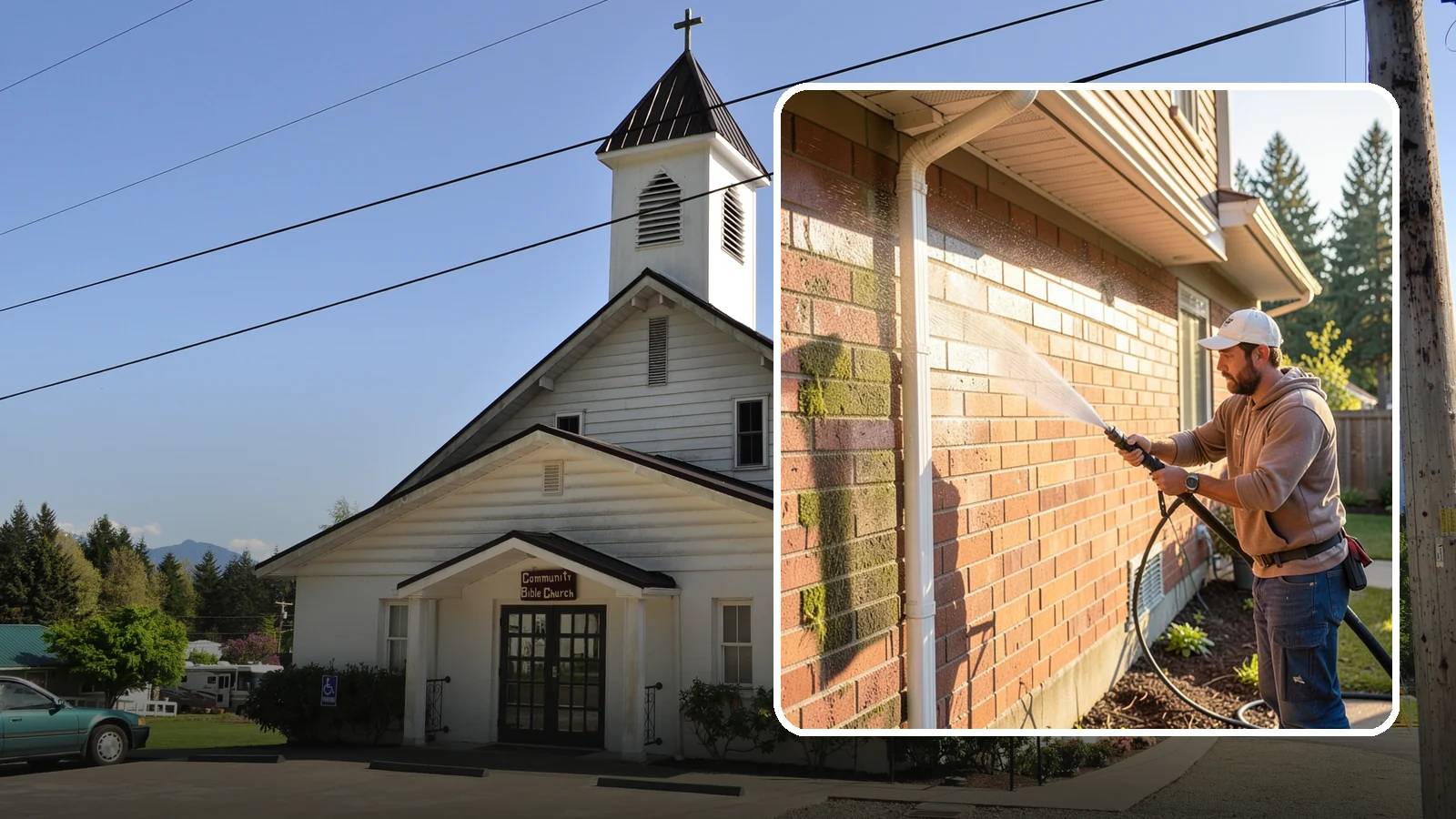 Brick Cleaning in Concrete, Skagit County, WA - Gently clean brick surfaces to remove moss, algae, and grime without eroding the soft mortar joints.