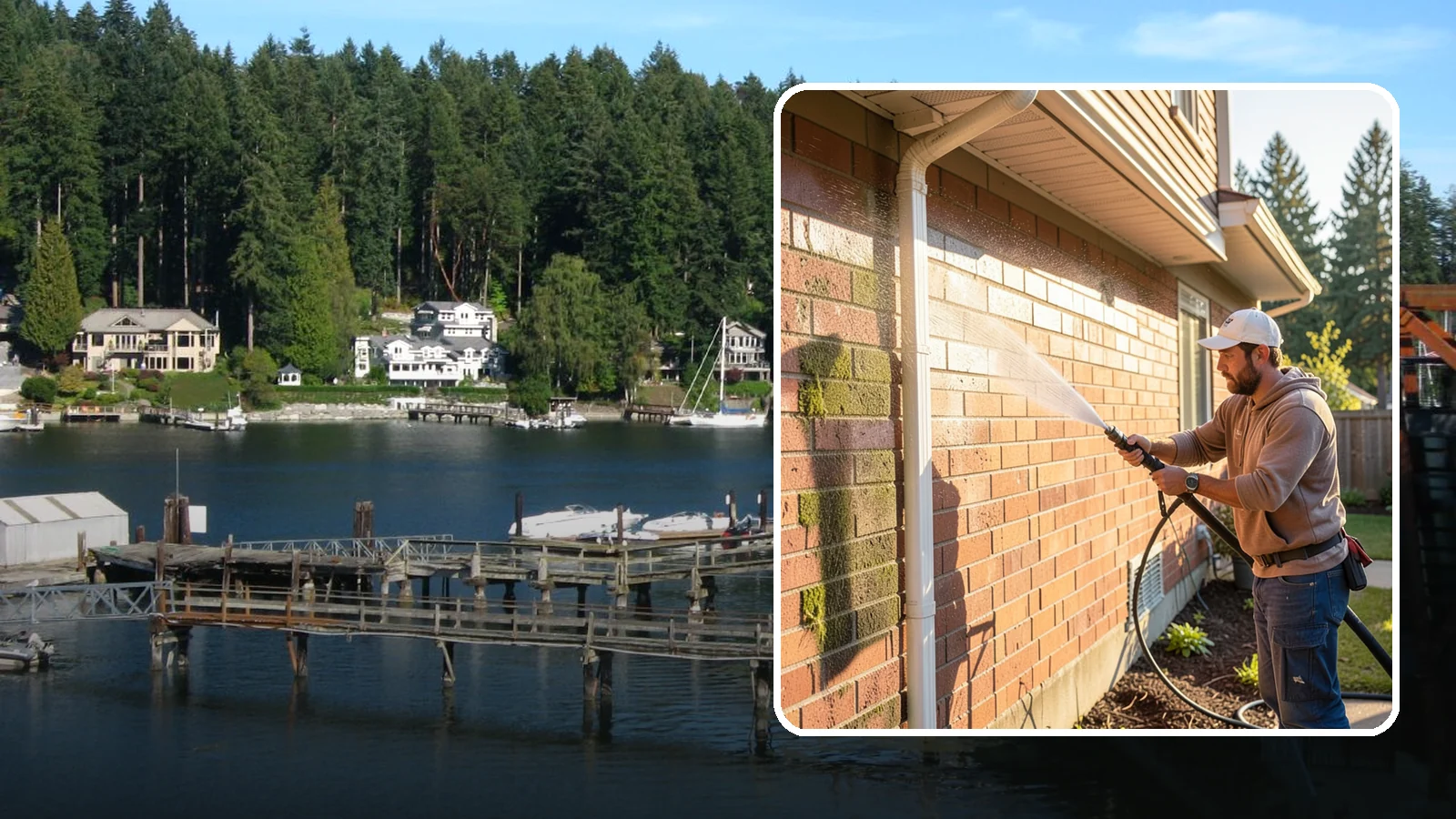 Brick Cleaning in Gig Harbor, Pierce County, WA - Gently clean brick surfaces to remove moss, algae, and grime without eroding the soft mortar joints.
