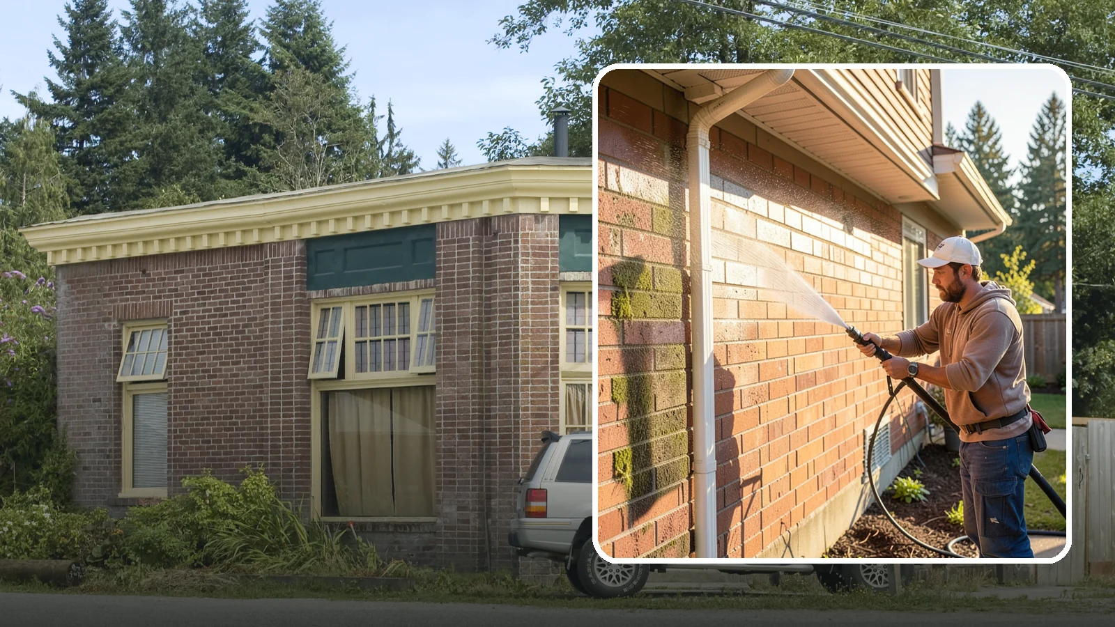 Brick Cleaning in Hamilton, Skagit County, WA - Gently clean brick surfaces to remove moss, algae, and grime without eroding the soft mortar joints.