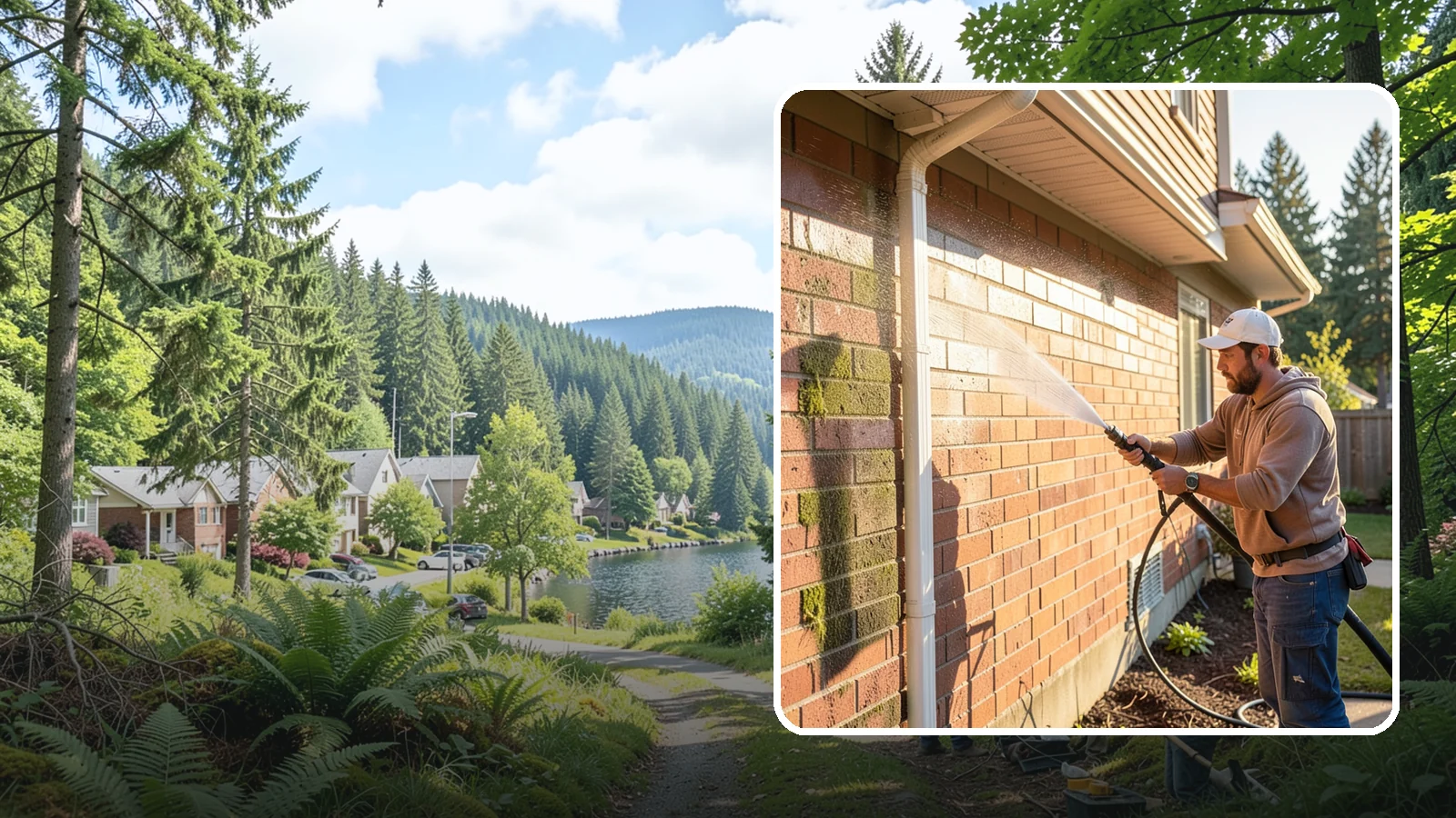 Brick Cleaning in Lake Forest Park, King County, WA - Gently clean brick surfaces to remove moss, algae, and grime without eroding the soft mortar joints.