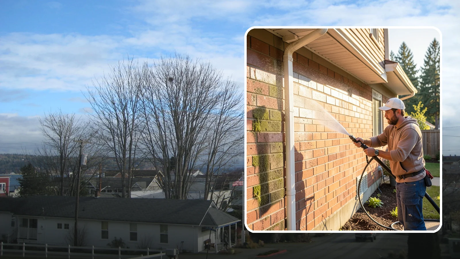 Brick Cleaning in Langley, Island County, WA - Gently clean brick surfaces to remove moss, algae, and grime without eroding the soft mortar joints.