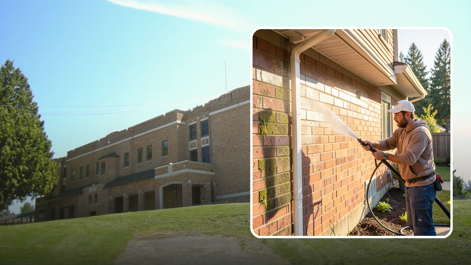 Brick Cleaning in Maple Valley, King County, WA - Gently clean brick surfaces to remove moss, algae, and grime without eroding the soft mortar joints.