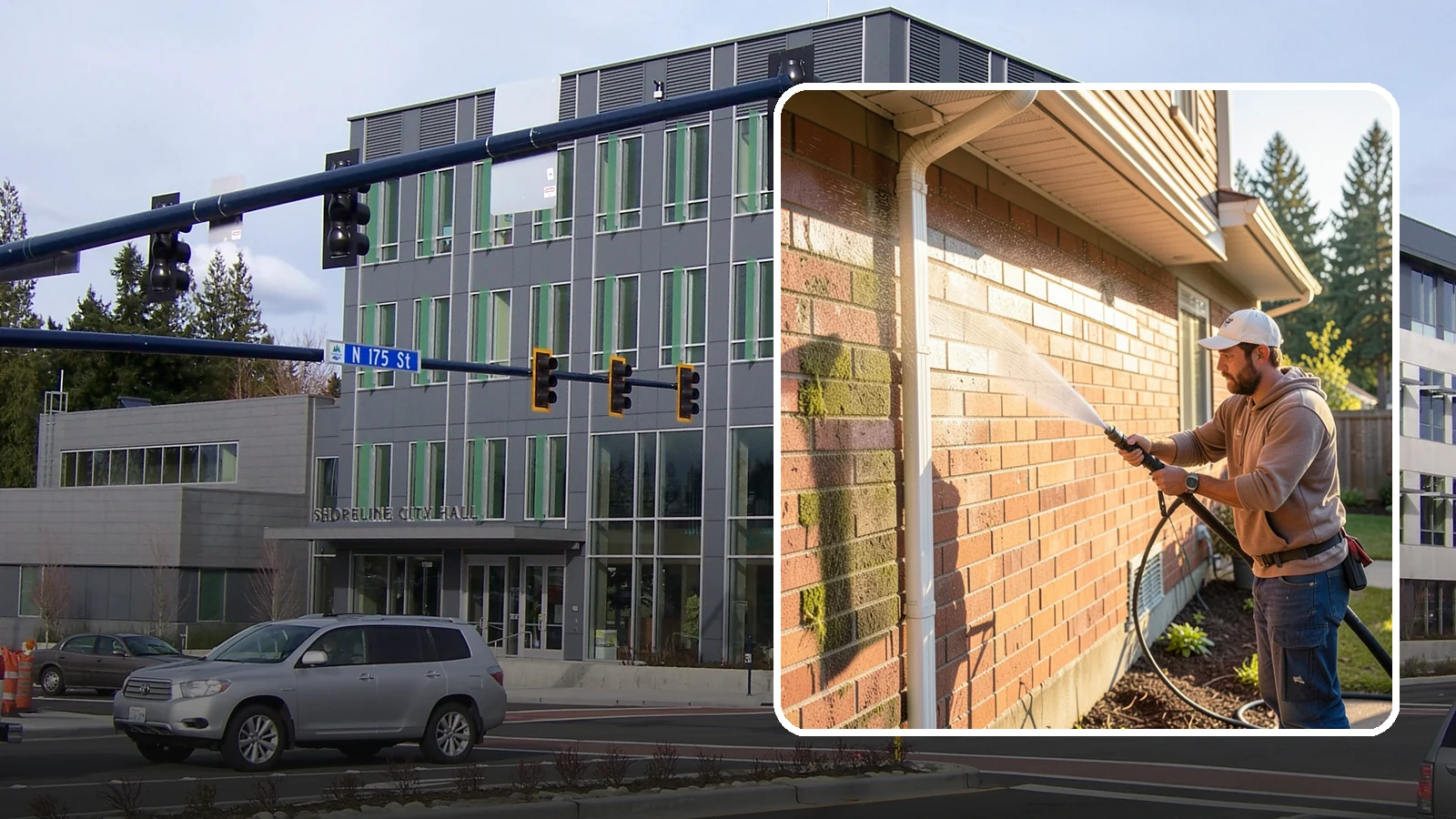 Brick Cleaning in Shoreline, King County, WA - Gently clean brick surfaces to remove moss, algae, and grime without eroding the soft mortar joints.
