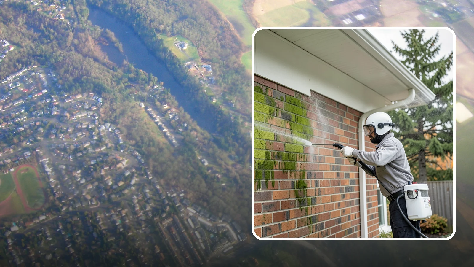 Brick House Washing in Algona, King County, WA - Brick house washing removes the green algae, moss, and efflorescence that our damp weather draws out of masonry and mortar.