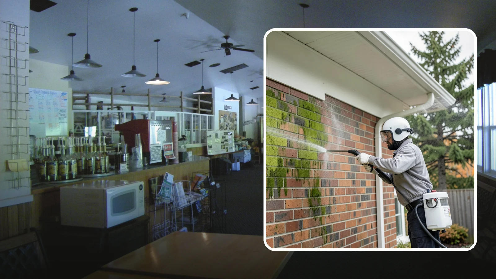 Brick House Washing in Black Diamond, King County, WA - Brick house washing removes the green algae, moss, and efflorescence that our damp weather draws out of masonry and mortar.