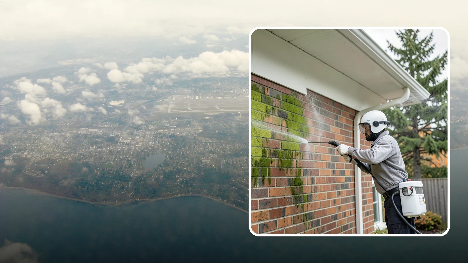 Brick House Washing in Burien, King County, WA - Brick house washing removes the green algae, moss, and efflorescence that our damp weather draws out of masonry and mortar.