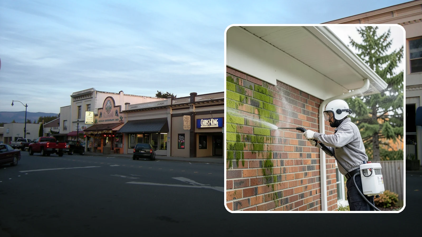 Brick House Washing in Burlington, Skagit County, WA - Brick house washing removes the green algae, moss, and efflorescence that our damp weather draws out of masonry and mortar.