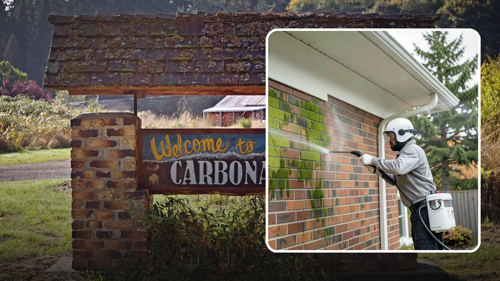 Brick House Washing in Carbonado, Pierce County, WA - Brick house washing removes the green algae, moss, and efflorescence that our damp weather draws out of masonry and mortar.