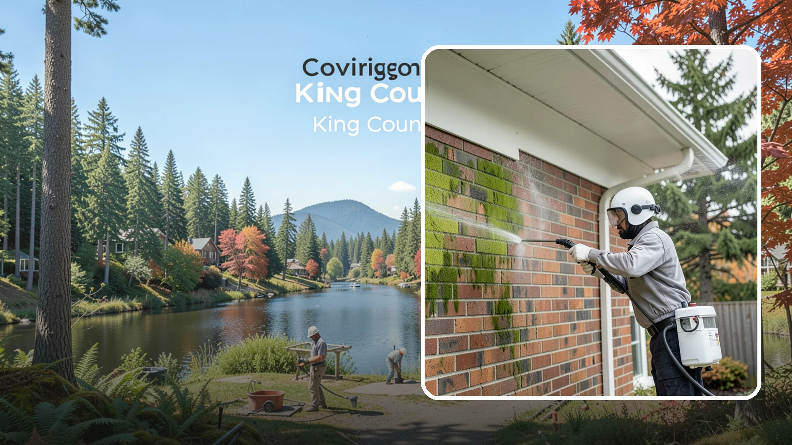 Brick House Washing in Covington, King County, WA - Brick house washing removes the green algae, moss, and efflorescence that our damp weather draws out of masonry and mortar.