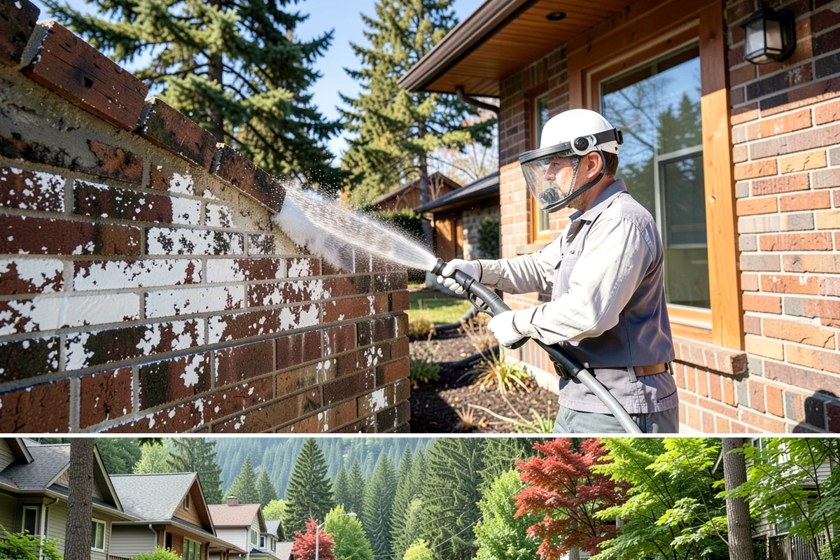 Brick House Washing in Darrington, Snohomish County, WA - Target the drier summer window so the porous brick and mortar can dry fully after the wash.