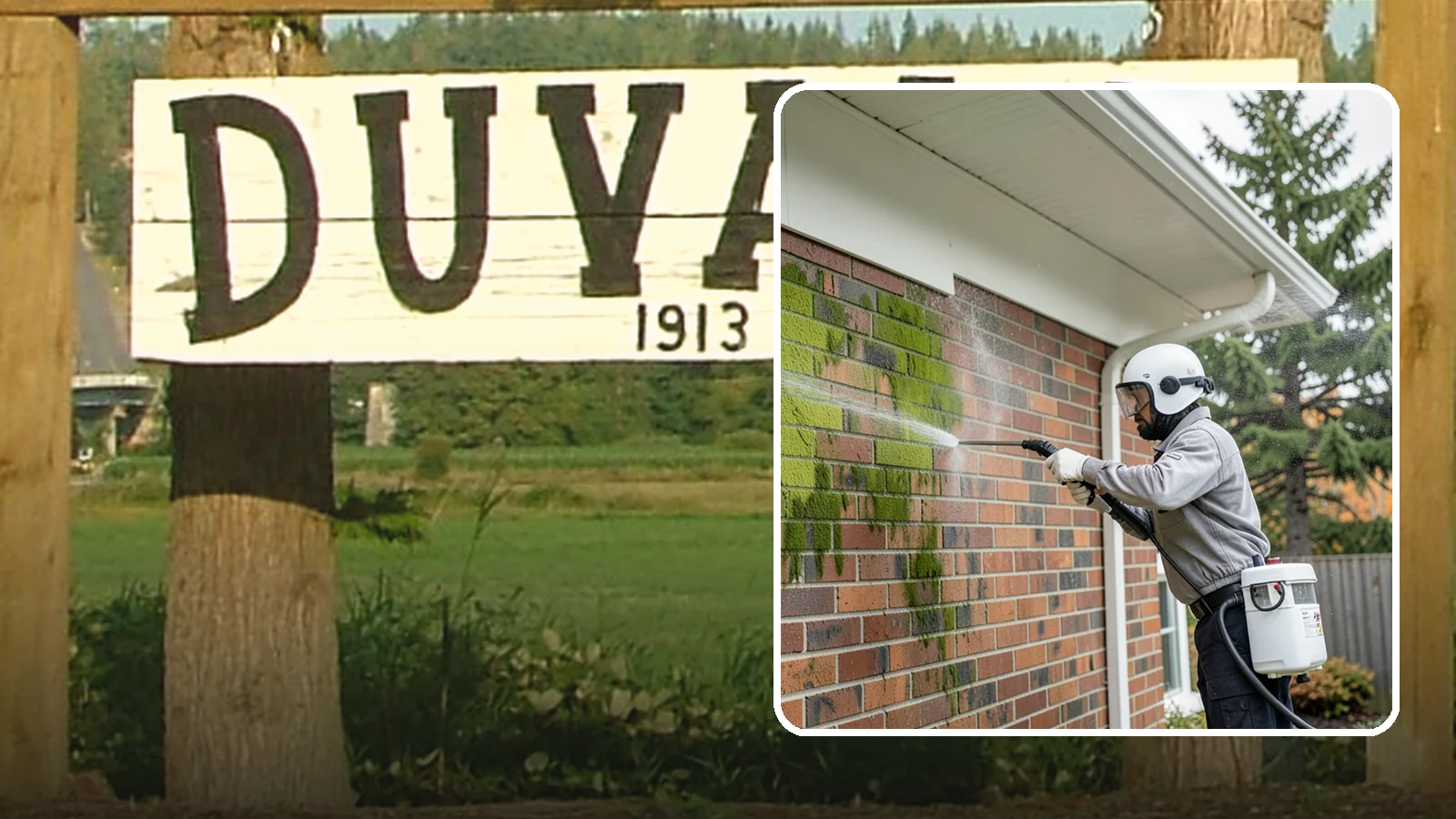 Brick House Washing in Duvall, King County, WA - Brick house washing removes the green algae, moss, and efflorescence that our damp weather draws out of masonry and mortar.
