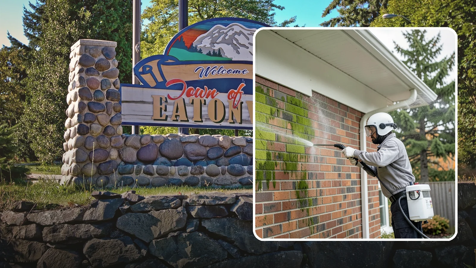 Brick House Washing in Eatonville, Pierce County, WA - Brick house washing removes the green algae, moss, and efflorescence that our damp weather draws out of masonry and mortar.