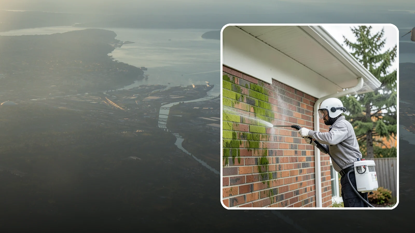 Brick House Washing in Fife, Pierce County, WA - Brick house washing removes the green algae, moss, and efflorescence that our damp weather draws out of masonry and mortar.
