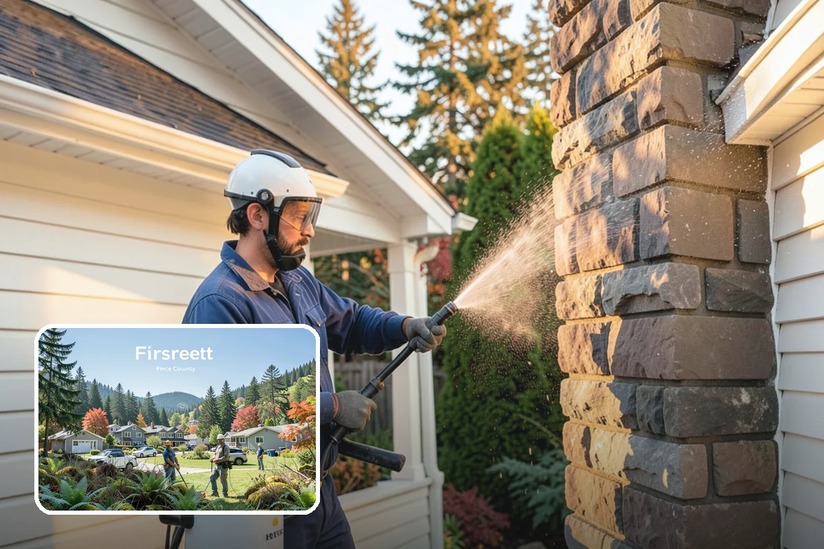 Brick House Washing in Fircrest, Pierce County, WA - Clears algae and moss from porous brick faces