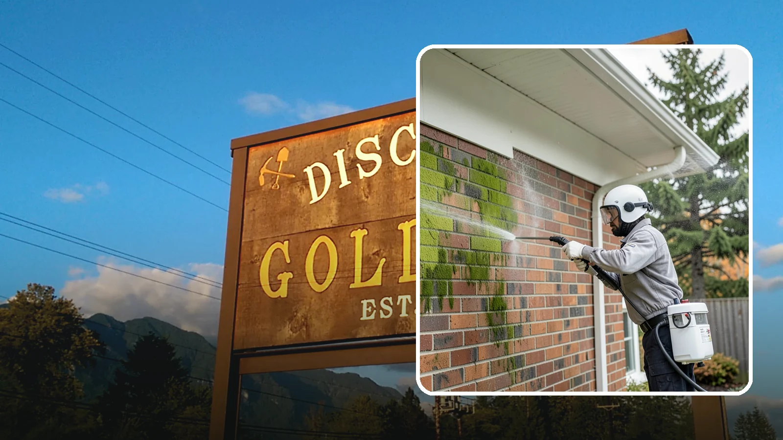 Brick House Washing in Gold Bar, Snohomish County, WA - Brick house washing removes the green algae, moss, and efflorescence that our damp weather draws out of masonry and mortar.