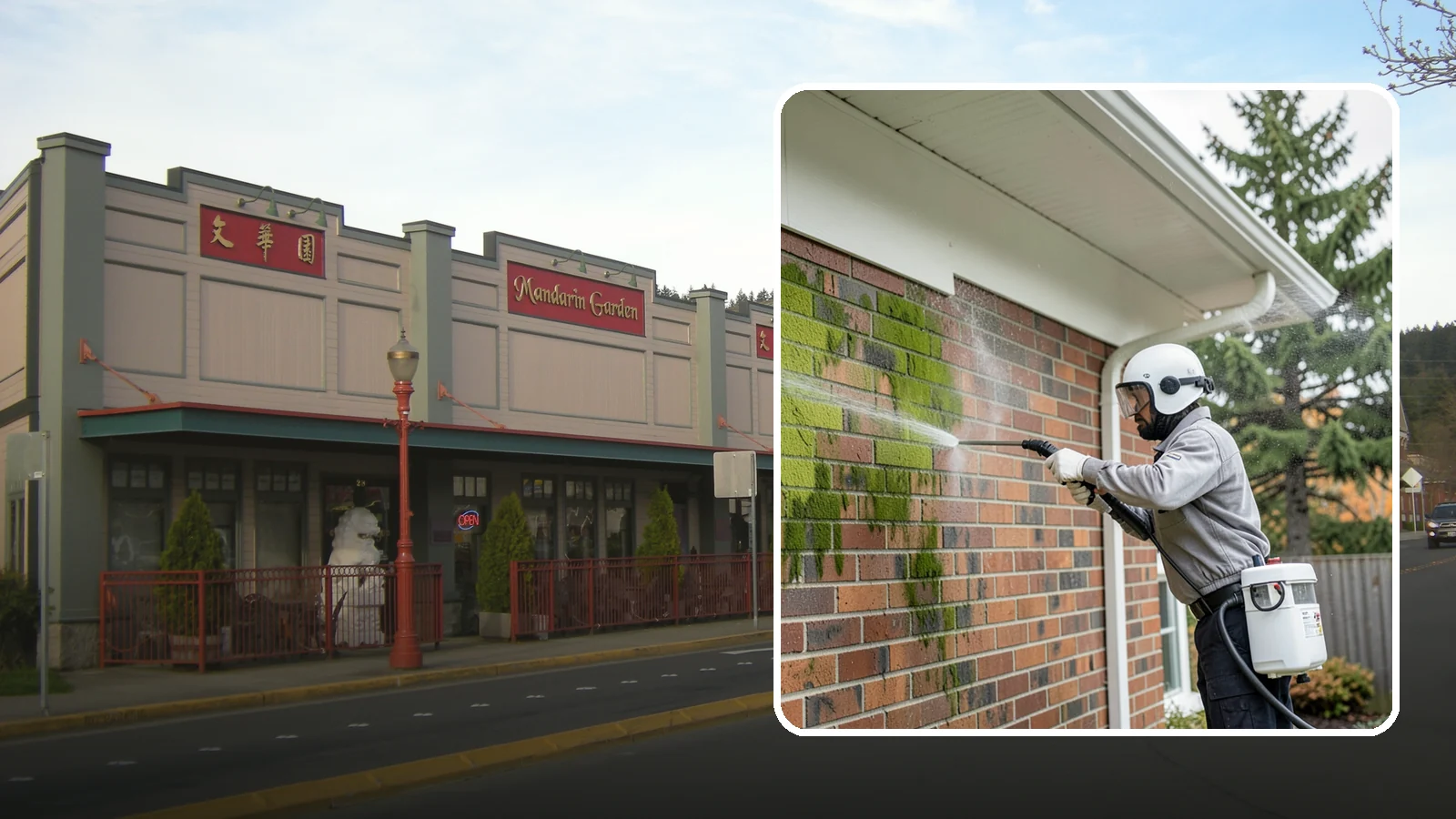 Brick House Washing in Issaquah, King County, WA - Brick house washing removes the green algae, moss, and efflorescence that our damp weather draws out of masonry and mortar.