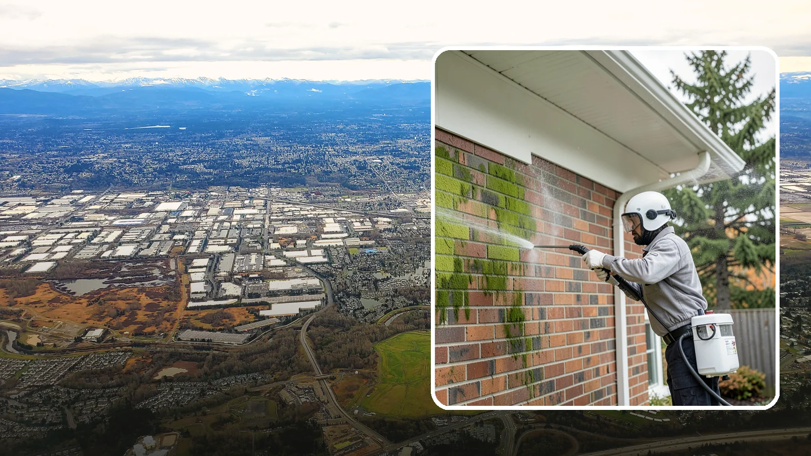 Brick House Washing in Kent, King County, WA - Brick house washing removes the green algae, moss, and efflorescence that our damp weather draws out of masonry and mortar.