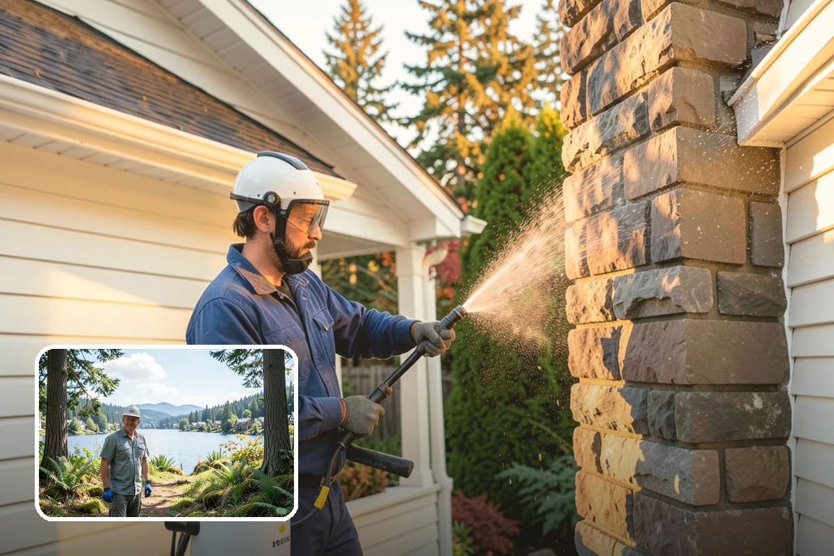 Brick House Washing in Milton, King County, WA - Clears algae and moss from porous brick faces