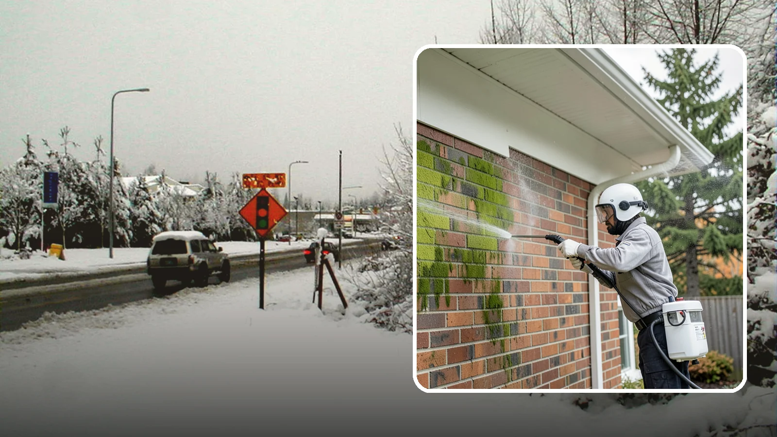 Brick House Washing in Newcastle, King County, WA - Brick house washing removes the green algae, moss, and efflorescence that our damp weather draws out of masonry and mortar.
