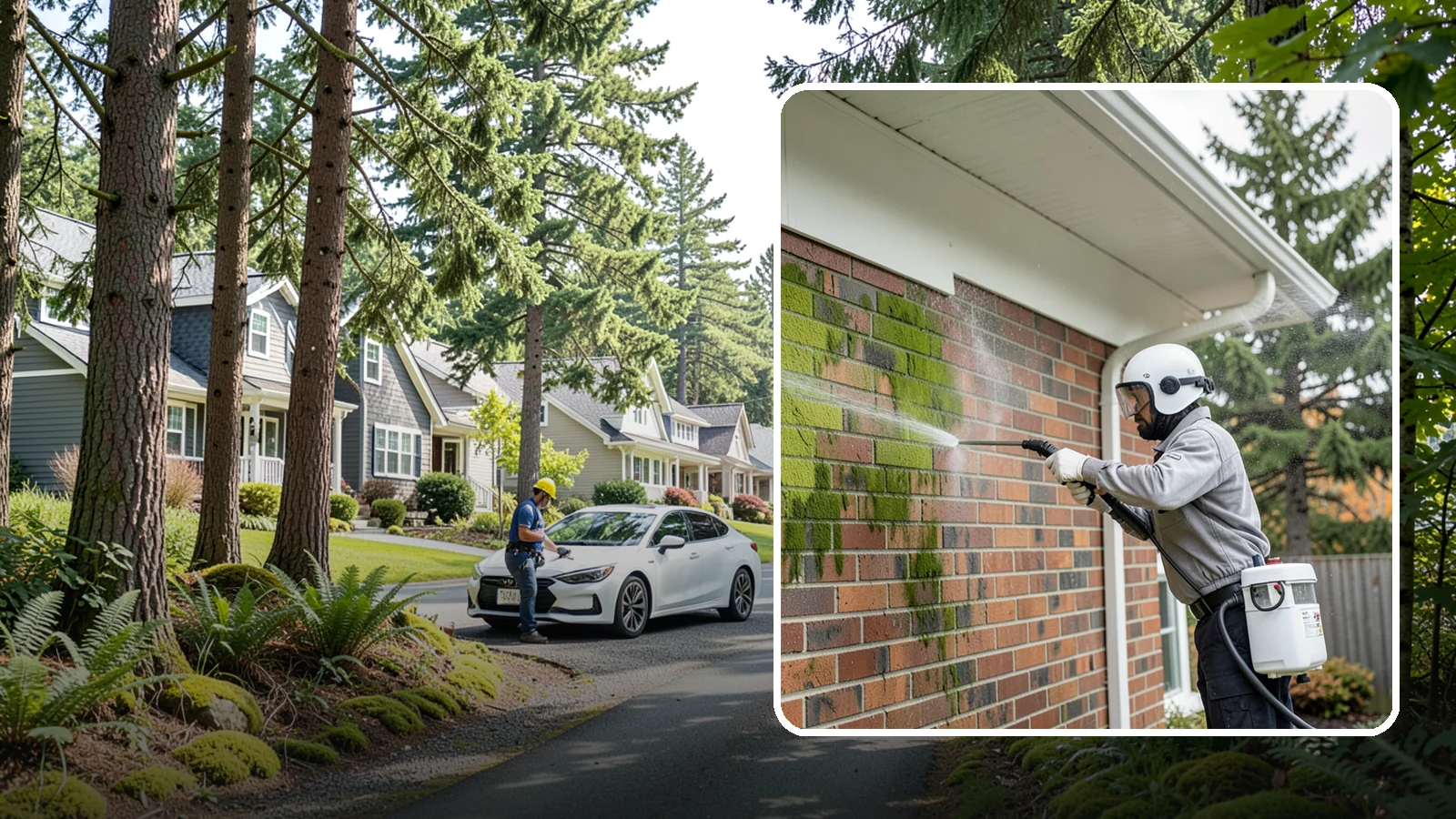 Brick House Washing in Normandy Park, King County, WA - Brick house washing removes the green algae, moss, and efflorescence that our damp weather draws out of masonry and mortar.