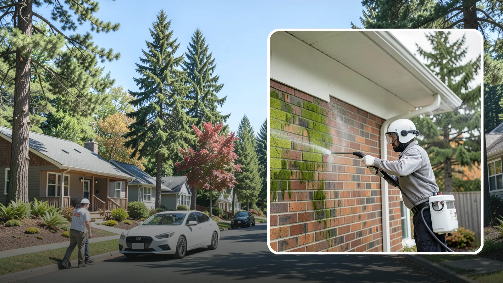 Brick House Washing in Orting, Pierce County, WA - Brick house washing removes the green algae, moss, and efflorescence that our damp weather draws out of masonry and mortar.