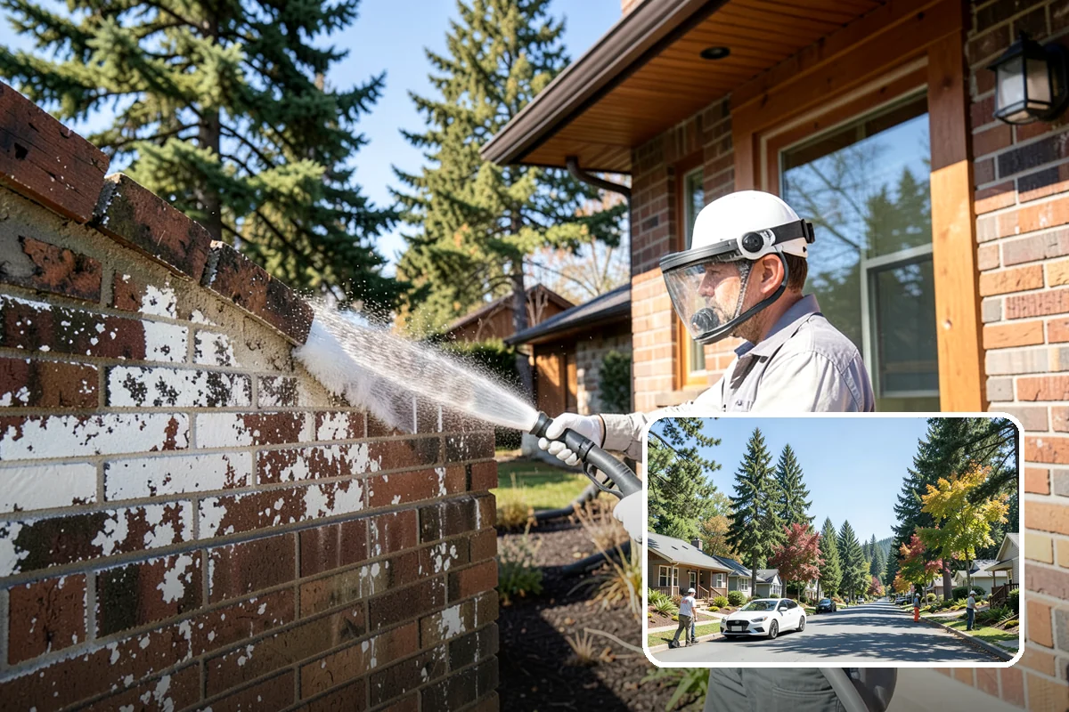 Brick House Washing in Orting, Pierce County, WA - Clears algae and moss from porous brick faces