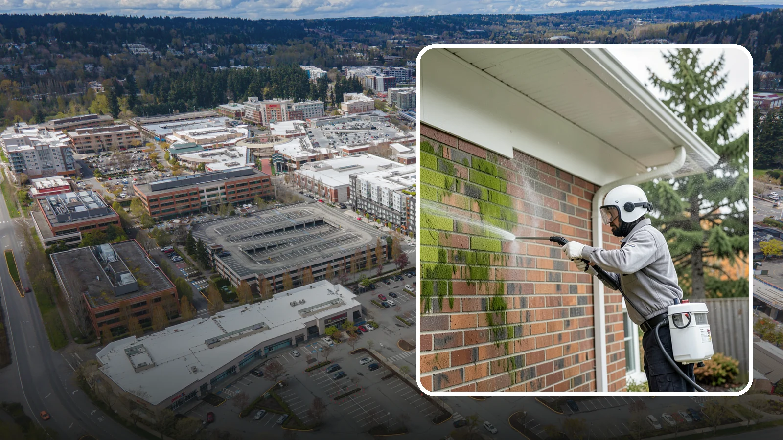 Brick House Washing in Redmond, King County, WA - Brick house washing removes the green algae, moss, and efflorescence that our damp weather draws out of masonry and mortar.