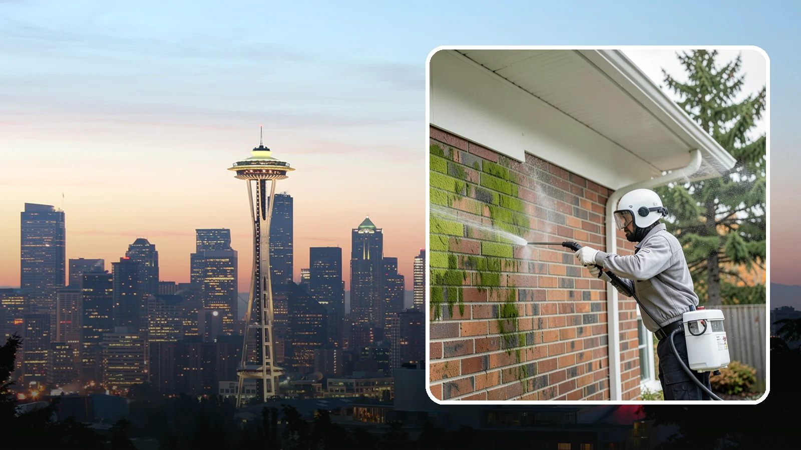 Brick House Washing in Seattle, King County, WA - Brick house washing removes the green algae, moss, and efflorescence that our damp weather draws out of masonry and mortar.