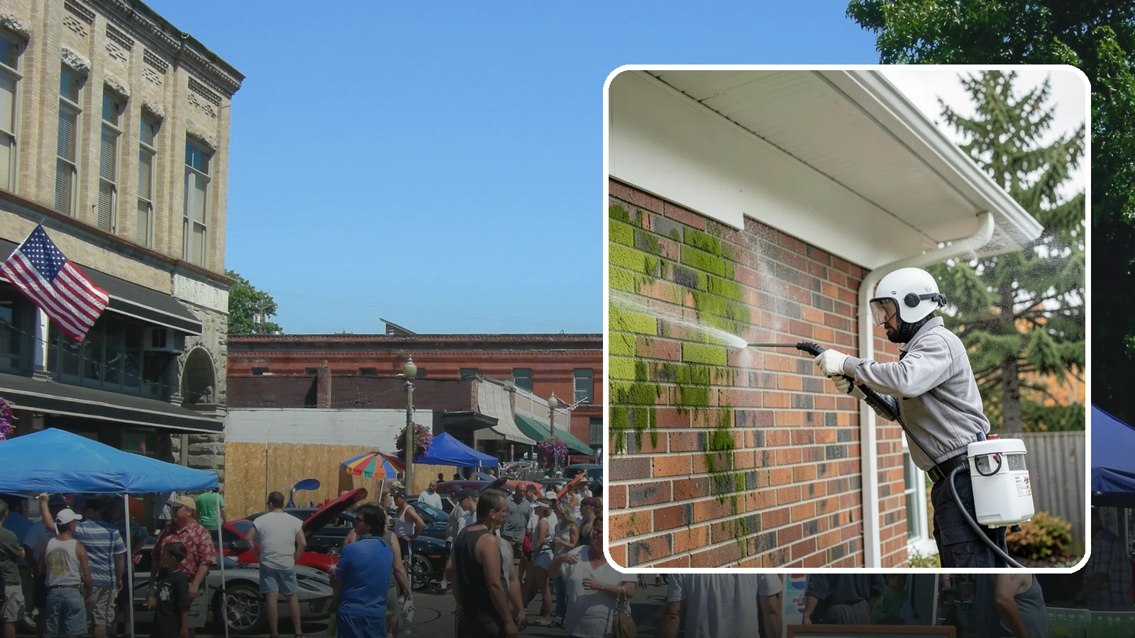 Brick House Washing in Snohomish, Snohomish County, WA - Brick house washing removes the green algae, moss, and efflorescence that our damp weather draws out of masonry and mortar.