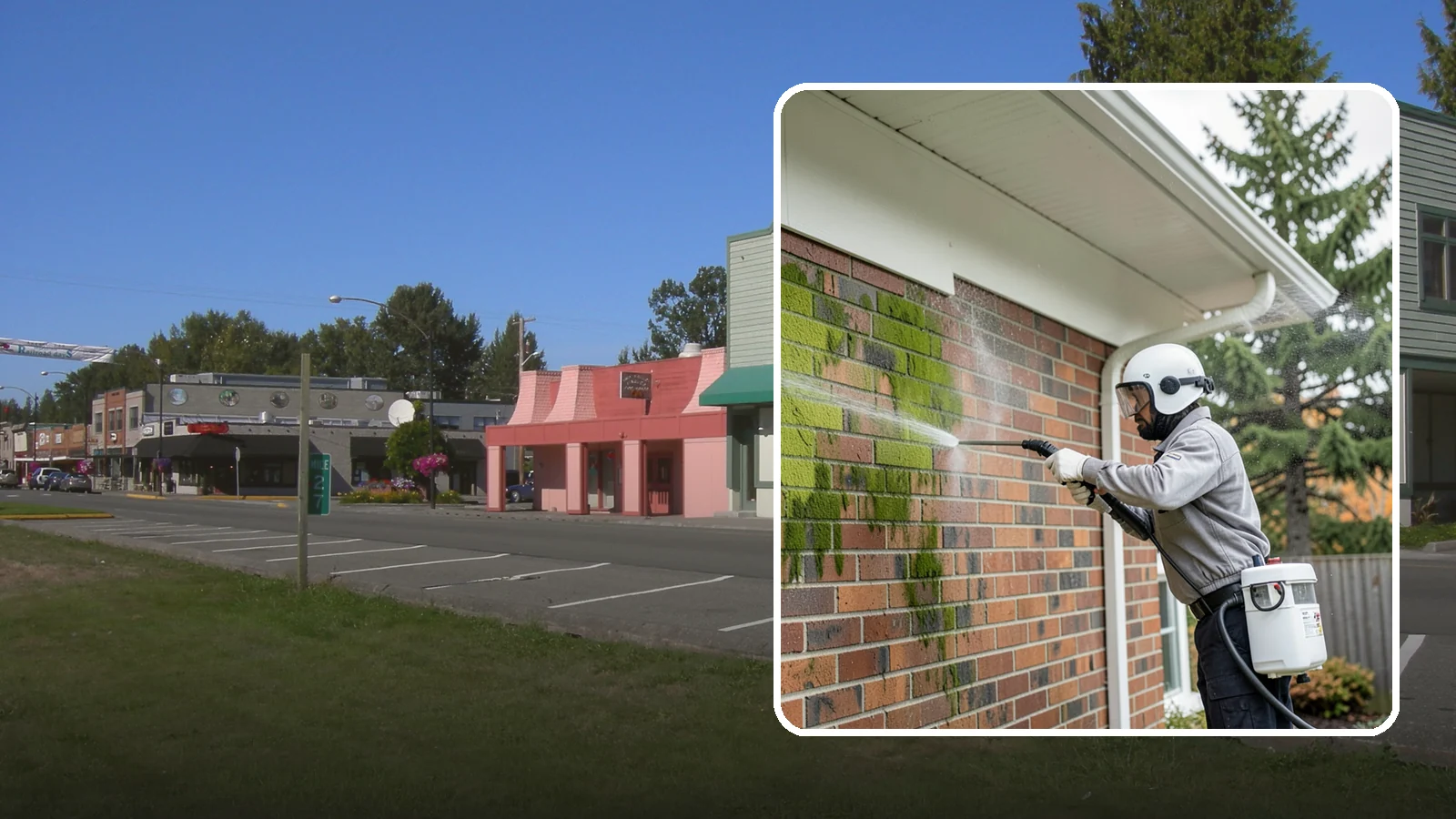 Brick House Washing in Snoqualmie, King County, WA - Brick house washing removes the green algae, moss, and efflorescence that our damp weather draws out of masonry and mortar.