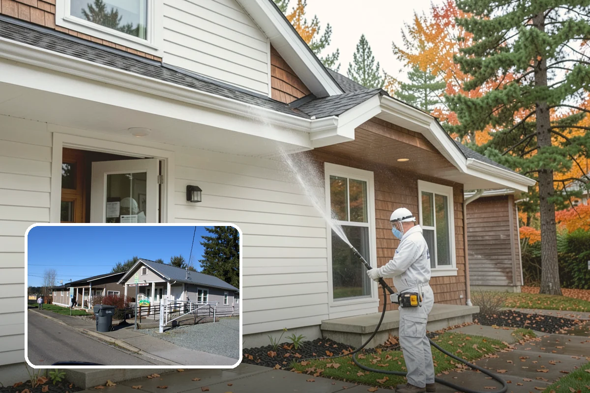 Brick House Washing in South Prairie, Pierce County, WA - Clears algae and moss from porous brick faces