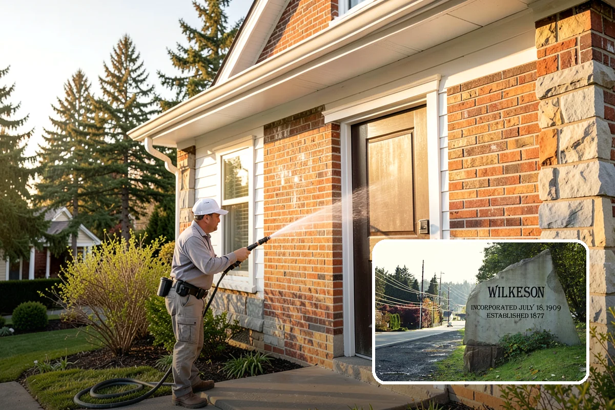 Brick House Washing in Wilkeson, Pierce County, WA - Clears algae and moss from porous brick faces