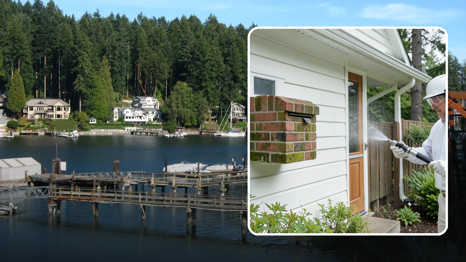 Brick Mailbox Cleaning in Gig Harbor, Pierce County, WA - We clean brick mailbox structures to remove the algae, moss, and road film that dull this curbside feature.