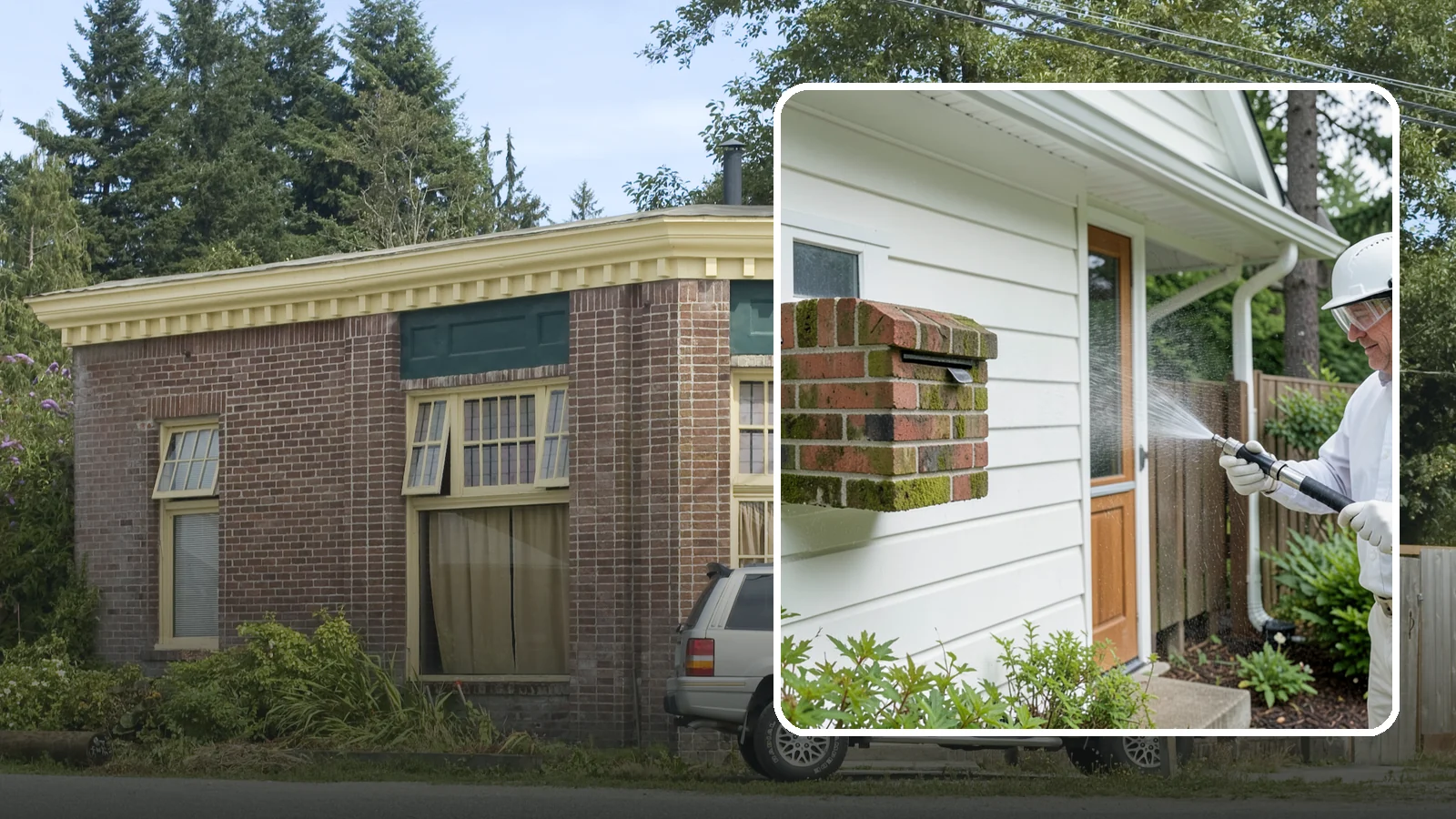 Brick Mailbox Cleaning in Hamilton, Skagit County, WA - We clean brick mailbox structures to remove the algae, moss, and road film that dull this curbside feature.