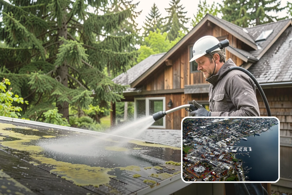 Brick Mailbox Cleaning in Kirkland, King County, WA - Removes algae and gray road film from the brick face