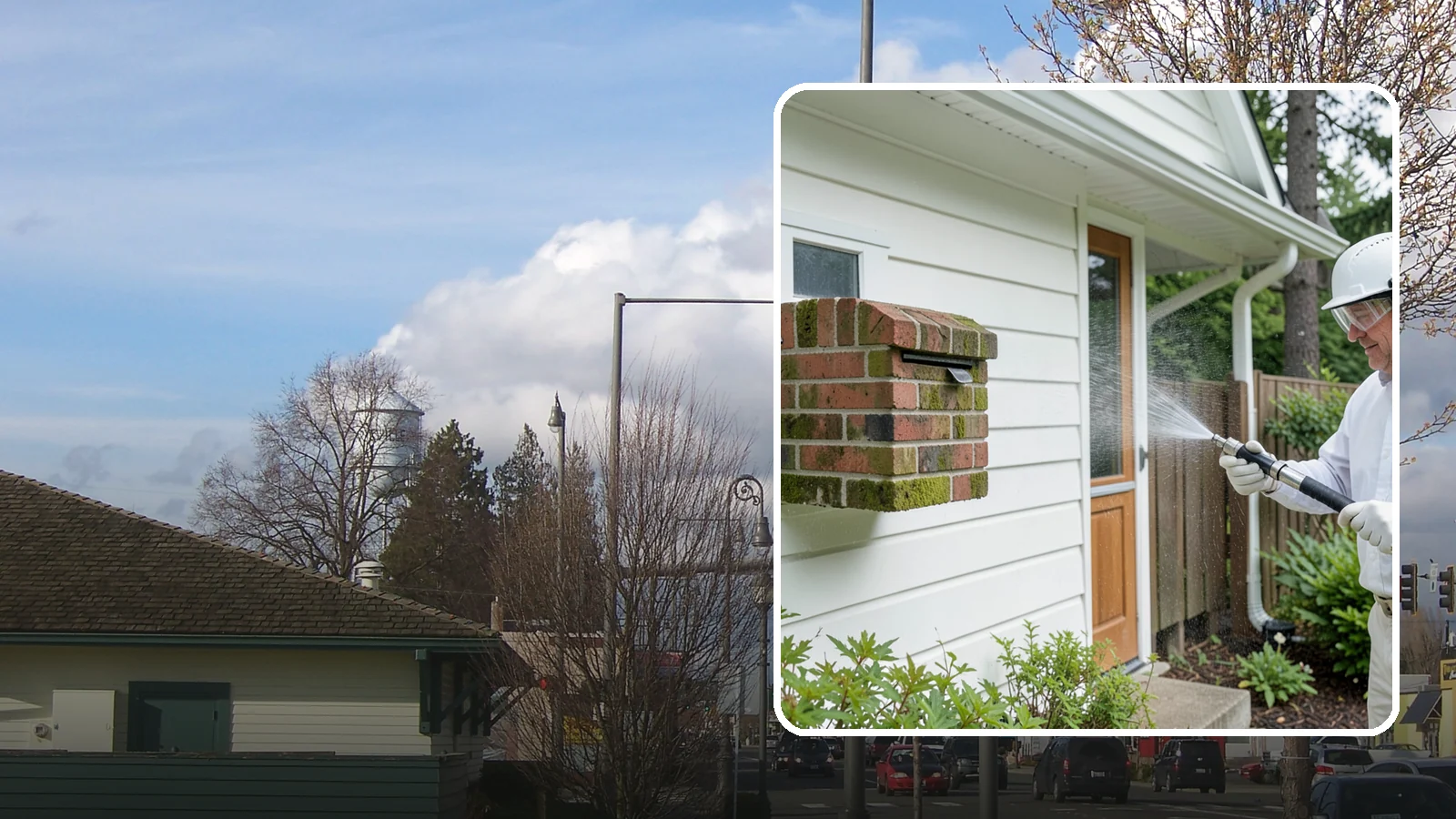 Brick Mailbox Cleaning in Marysville, Snohomish County, WA - We clean brick mailbox structures to remove the algae, moss, and road film that dull this curbside feature.