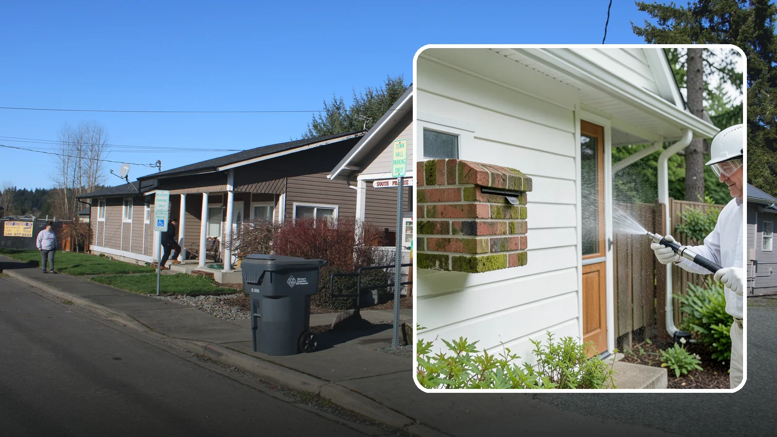 Brick Mailbox Cleaning in South Prairie, Pierce County, WA - We clean brick mailbox structures to remove the algae, moss, and road film that dull this curbside feature.