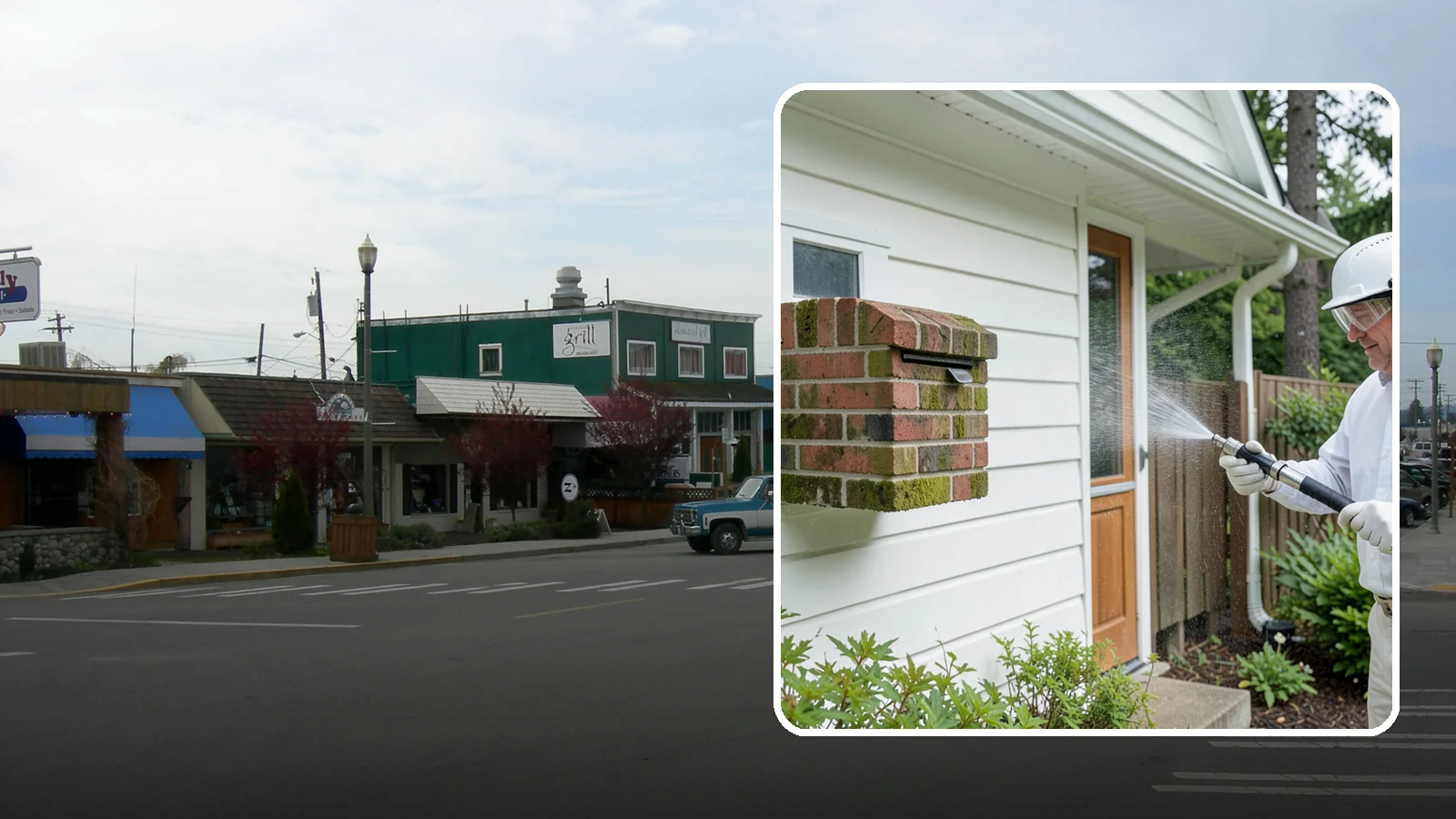 Brick Mailbox Cleaning in Stanwood, Snohomish County, WA - We clean brick mailbox structures to remove the algae, moss, and road film that dull this curbside feature.