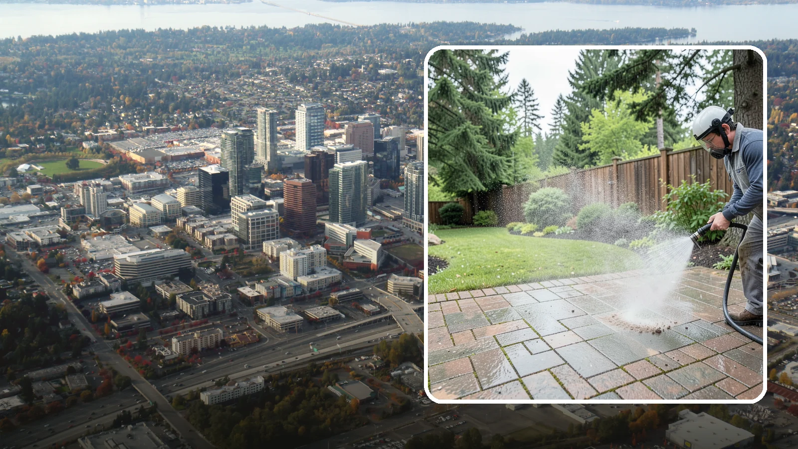 Brick Patio Cleaning in Bellevue, King County, WA - Clean brick patios so moss lifts from the joints without blowing out sand or mortar.