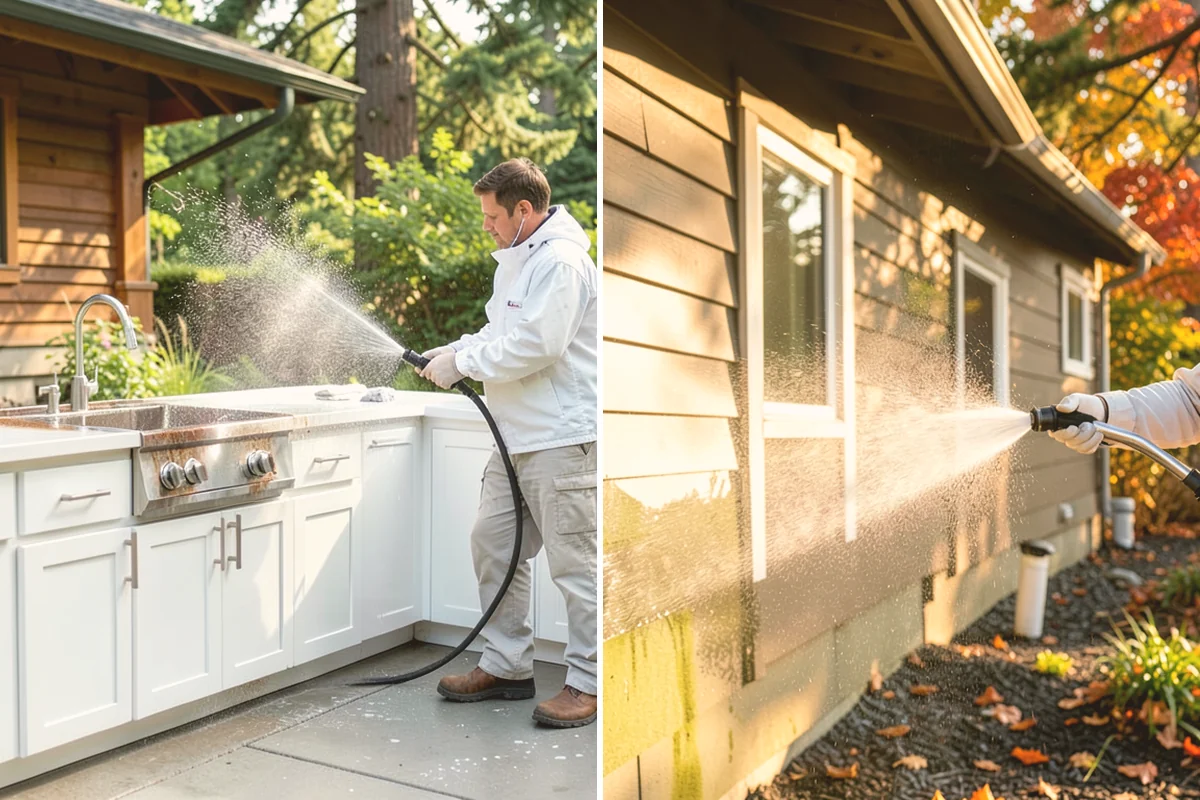 Brick Patio Cleaning in Bellevue, King County, WA - Sweep the patio and pull loose growth