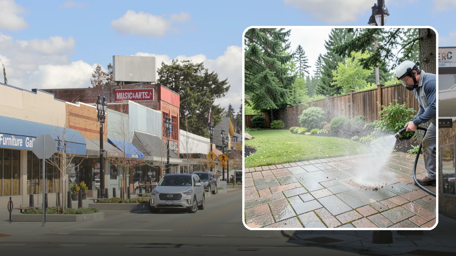 Brick Patio Cleaning in Bothell, King County, WA - Clean brick patios so moss lifts from the joints without blowing out sand or mortar.